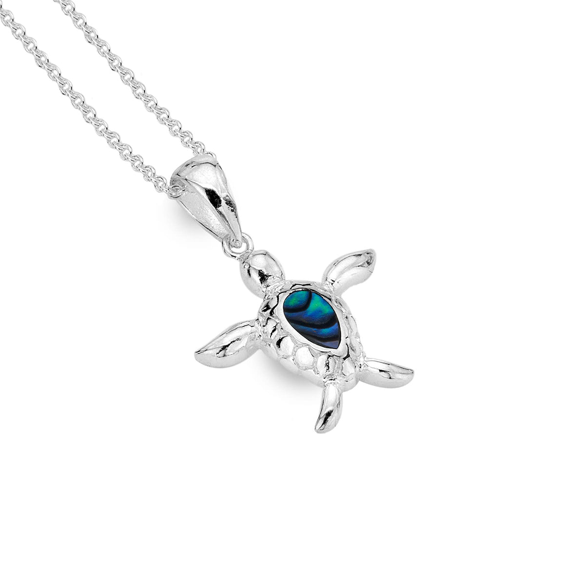 Sterling Silver & Paua Shell Turtle Pendant Necklace