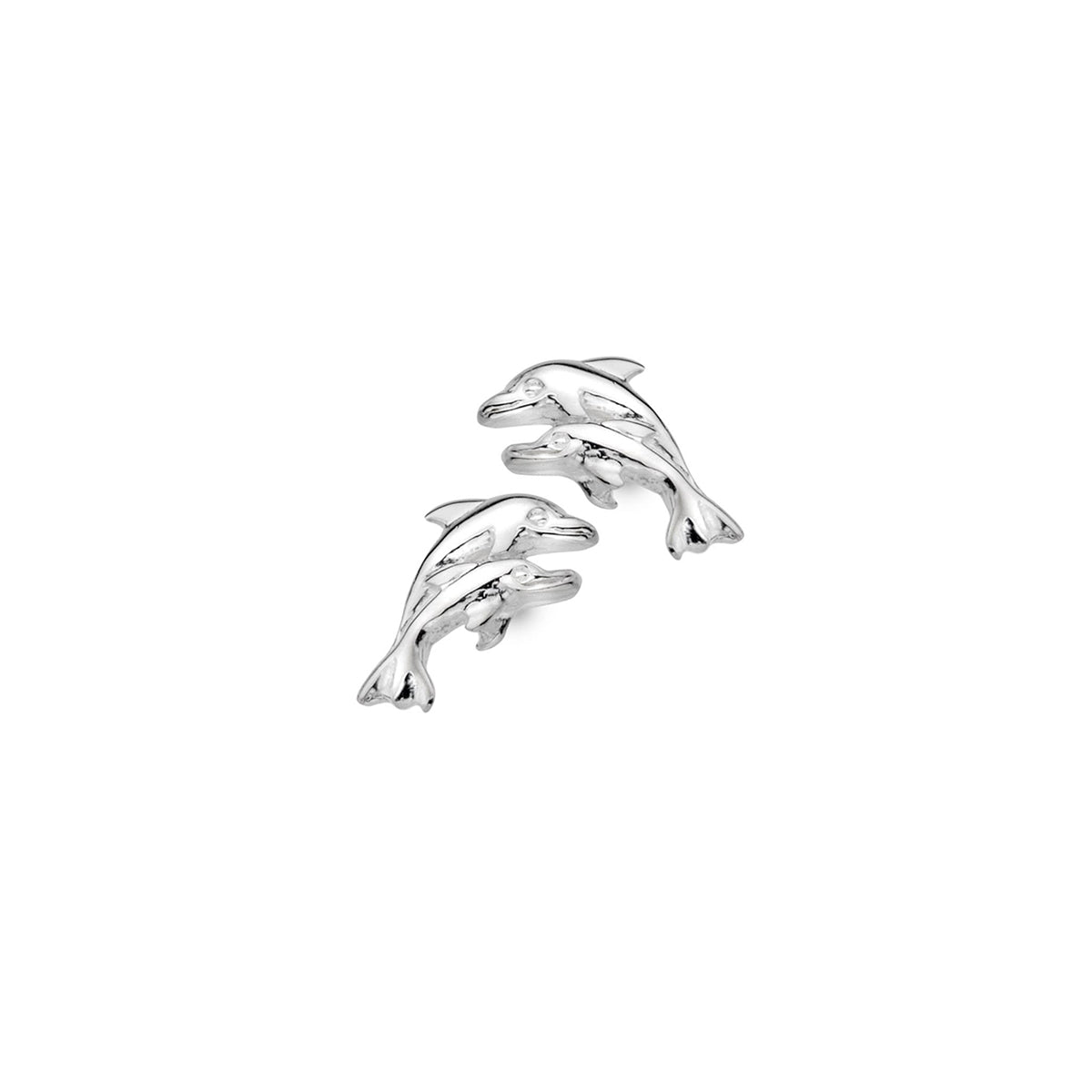 Sterling Silver Double Dolphin Stud Earrings