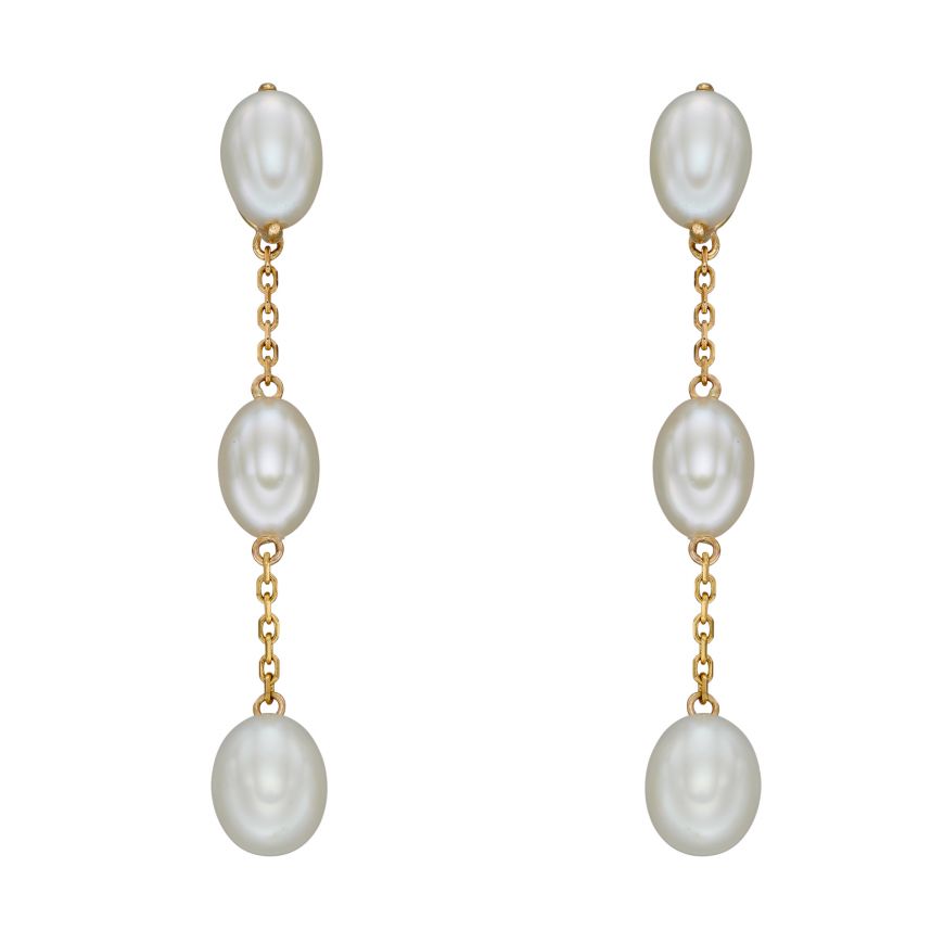 9ct Yellow Gold Trio of Pearls Drop Earrings