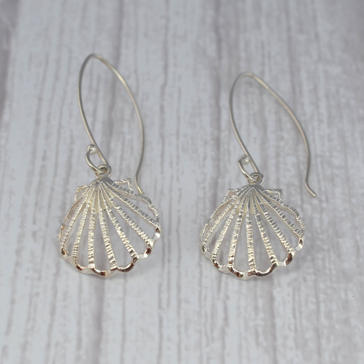 Sterling Silver Large Clam Shell Drop Earrings