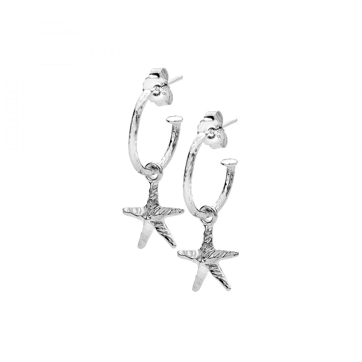 Sterling Silver Starfish Half Hoop Earrings