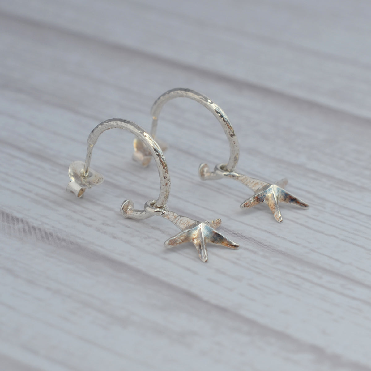 Sterling Silver Starfish Half Hoop Earrings