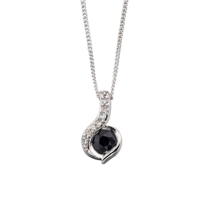 9ct White Gold Sapphire and Diamond Pendant