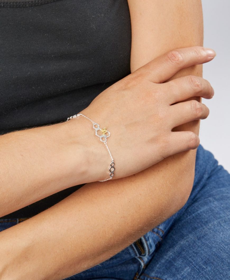 Sterling Silver and Yellow Gold on Silver Bee Bracelet