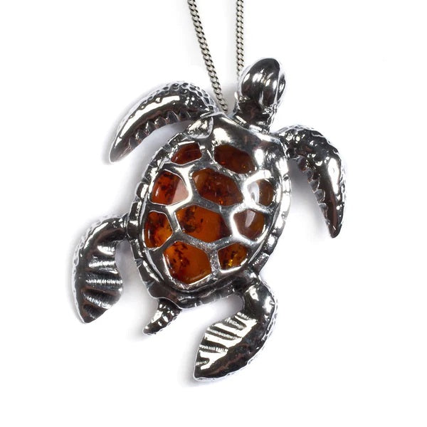 Sterling Silver and Amber Sea Turtle Necklace