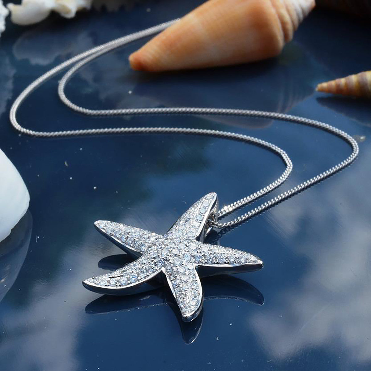 9ct White Gold & Diamond Starfish Necklace