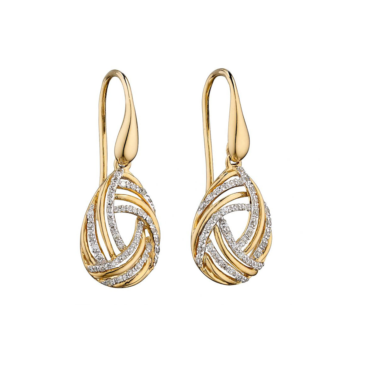 9ct Yellow Gold Diamond Drop Earrings