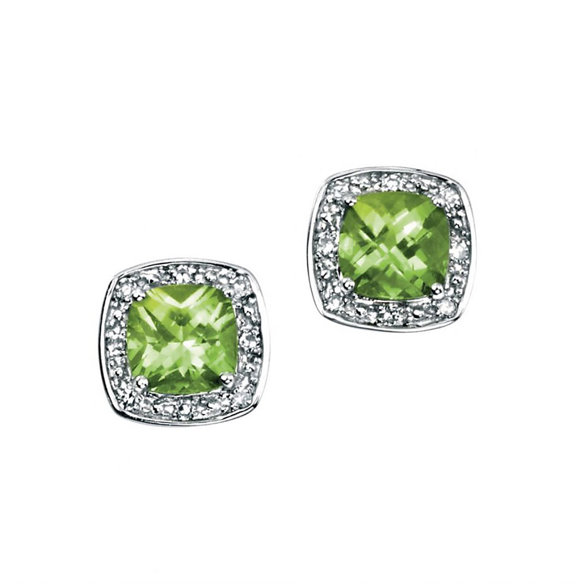 9ct White Gold Peridot & Diamond Earrings