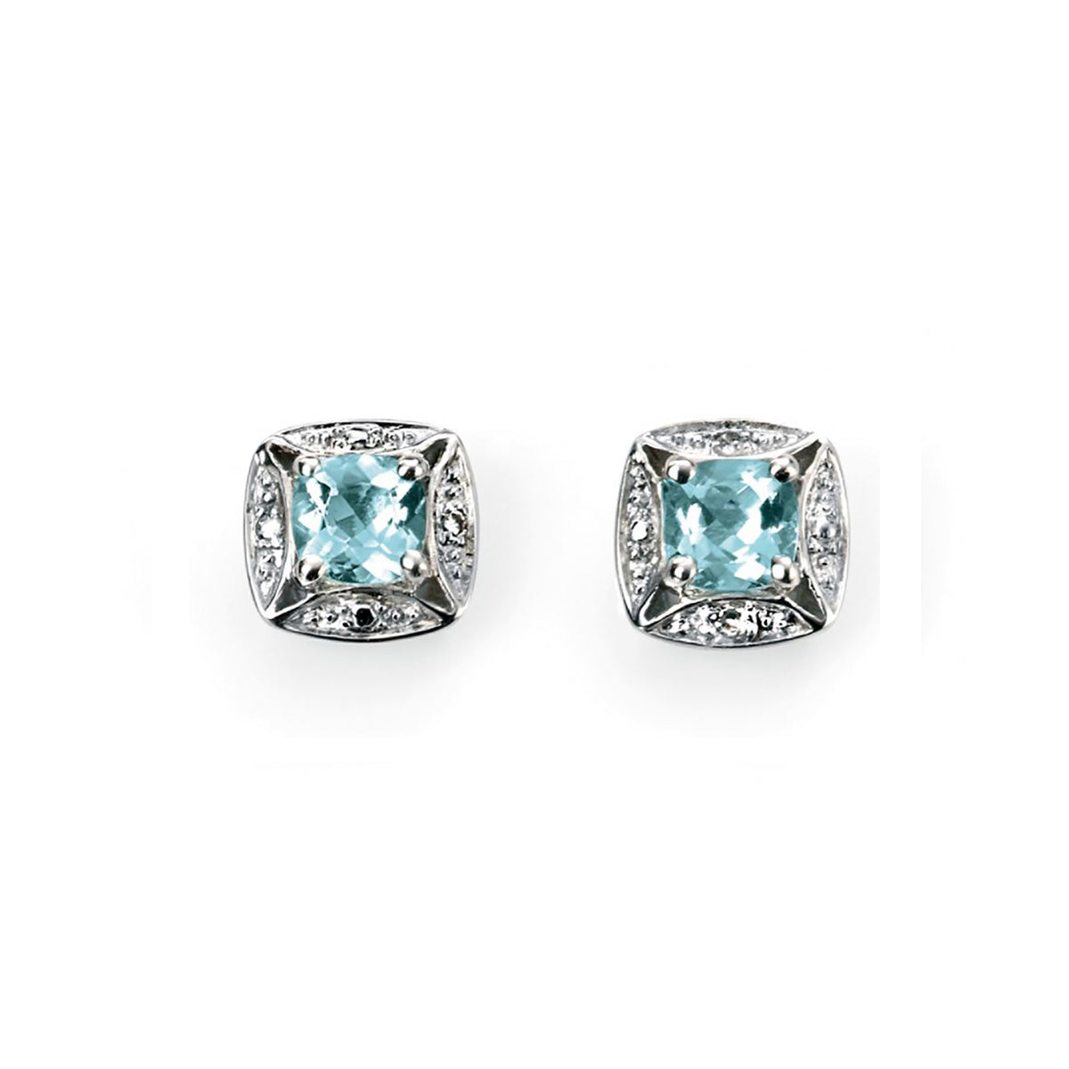 9ct White Gold Aquamarine & Diamond Stud Earrings