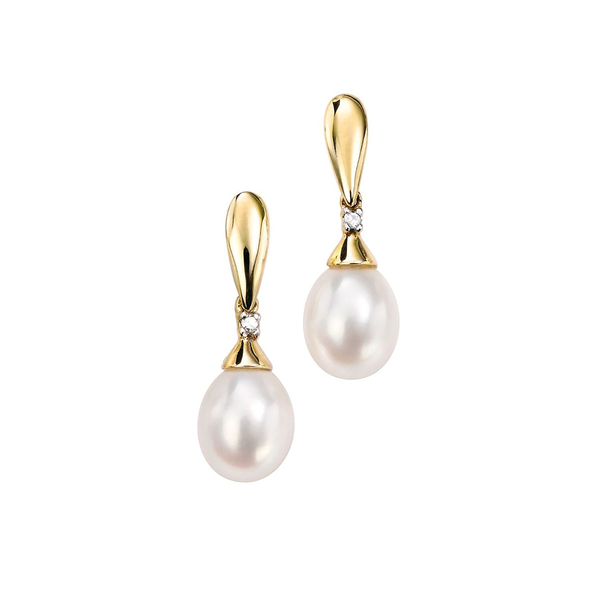 9ct Yellow Gold Pearl & Diamond Drop Earrings