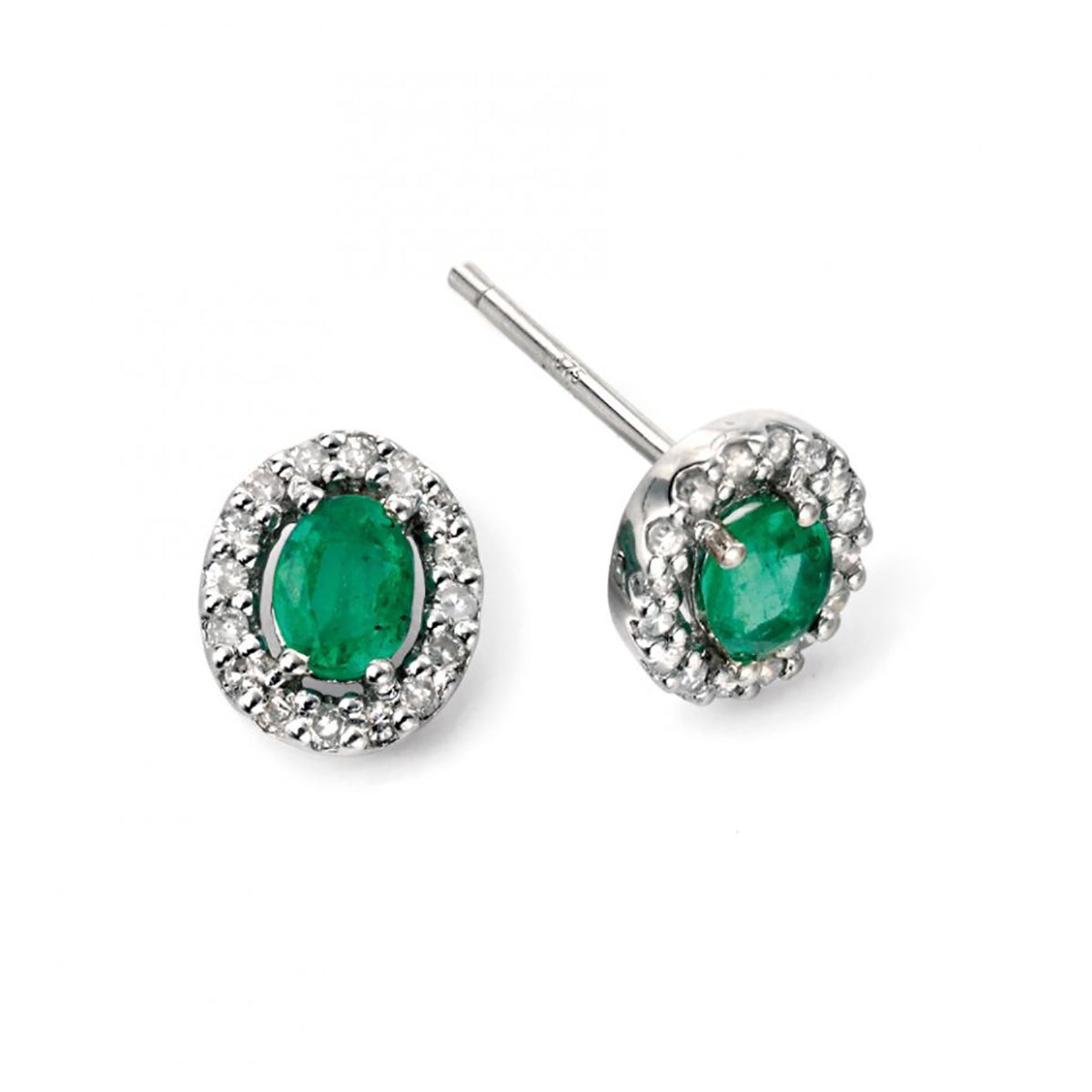 9ct White Gold Emerald & Diamond Earrings