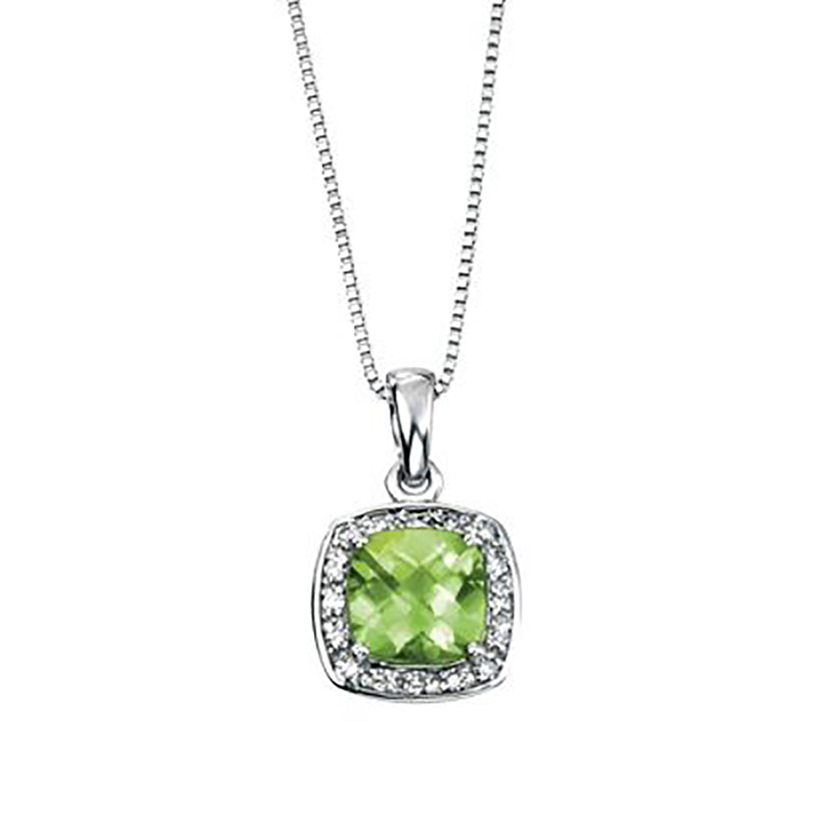 9ct White Gold Peridot & Diamond Pendant Necklace