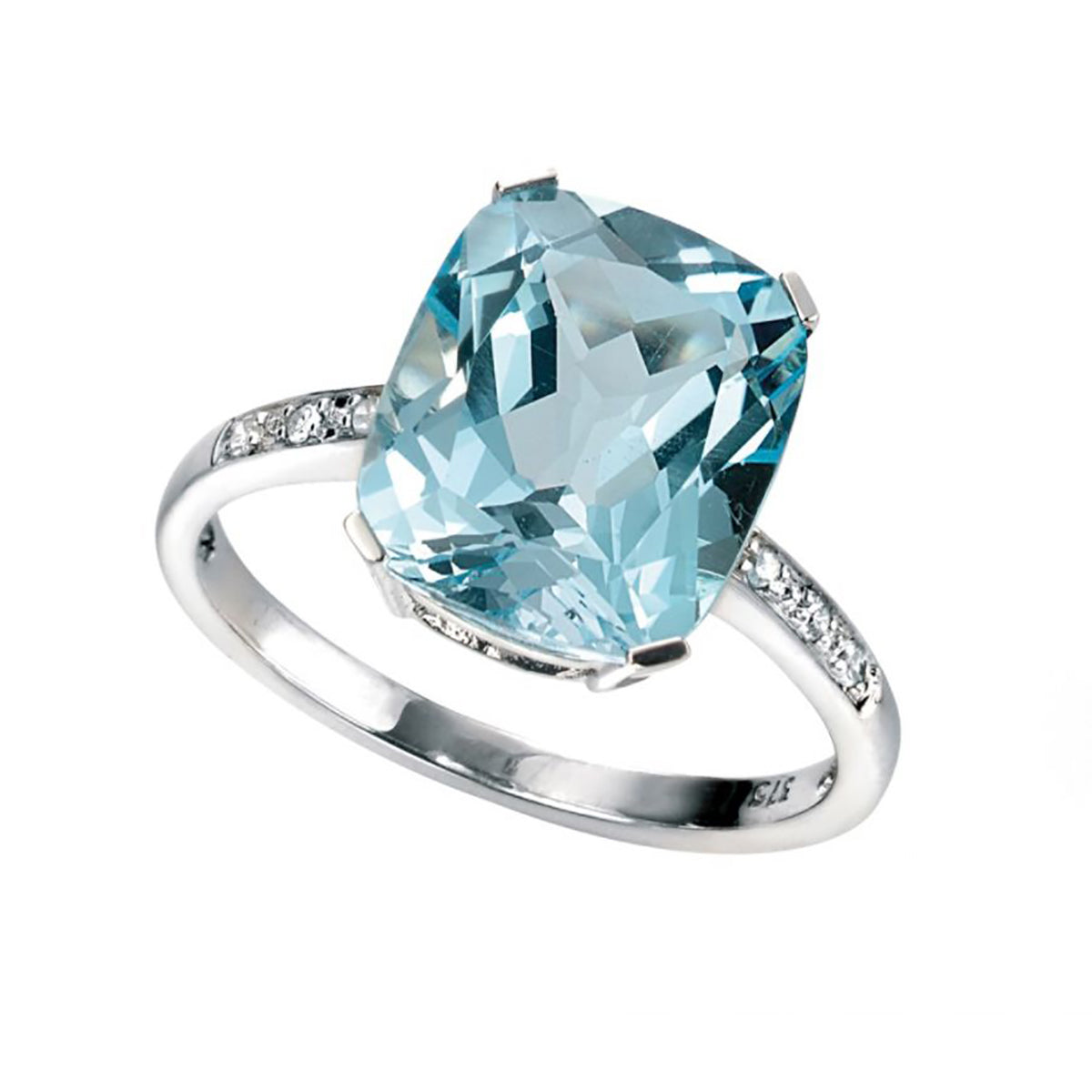 9ct White Gold Blue Topaz & Diamond Ring