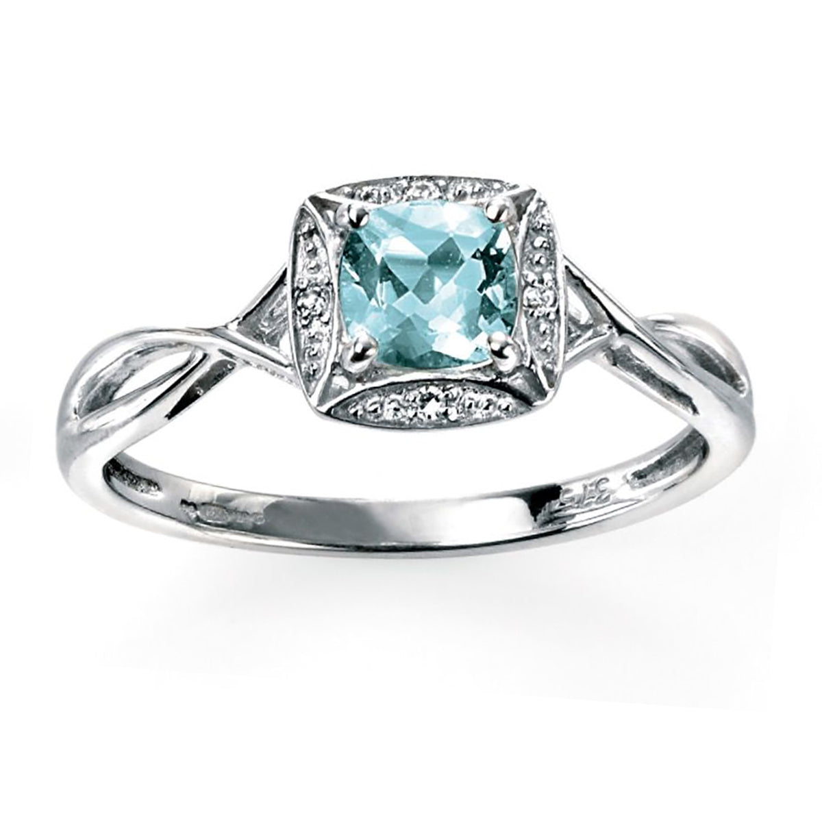 9ct White Gold Aquamarine & Diamond Twist Ring