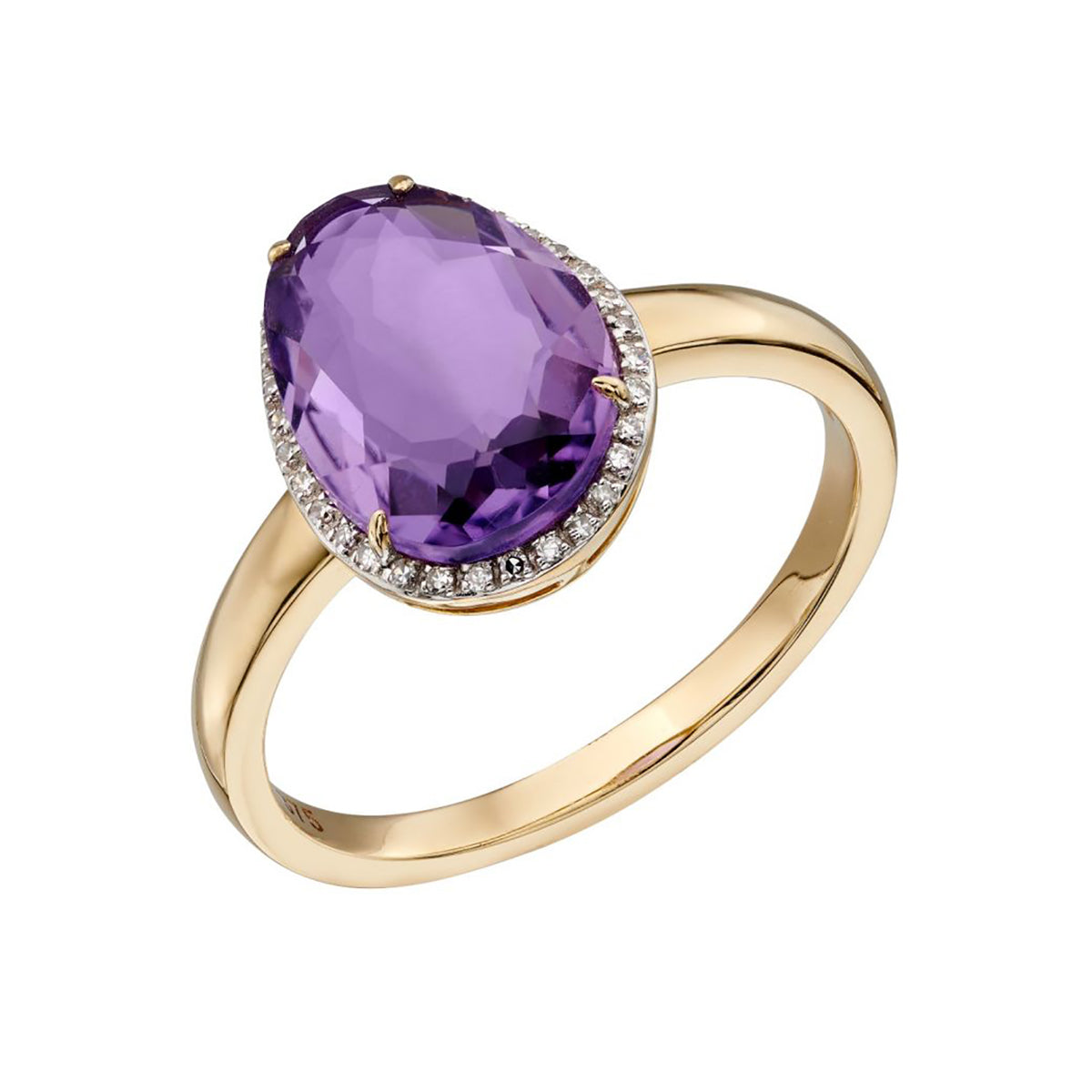 9ct Yellow Gold Amethyst & Diamond Ring