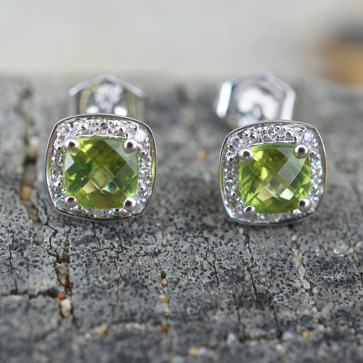 9ct White Gold Peridot & Diamond Earrings