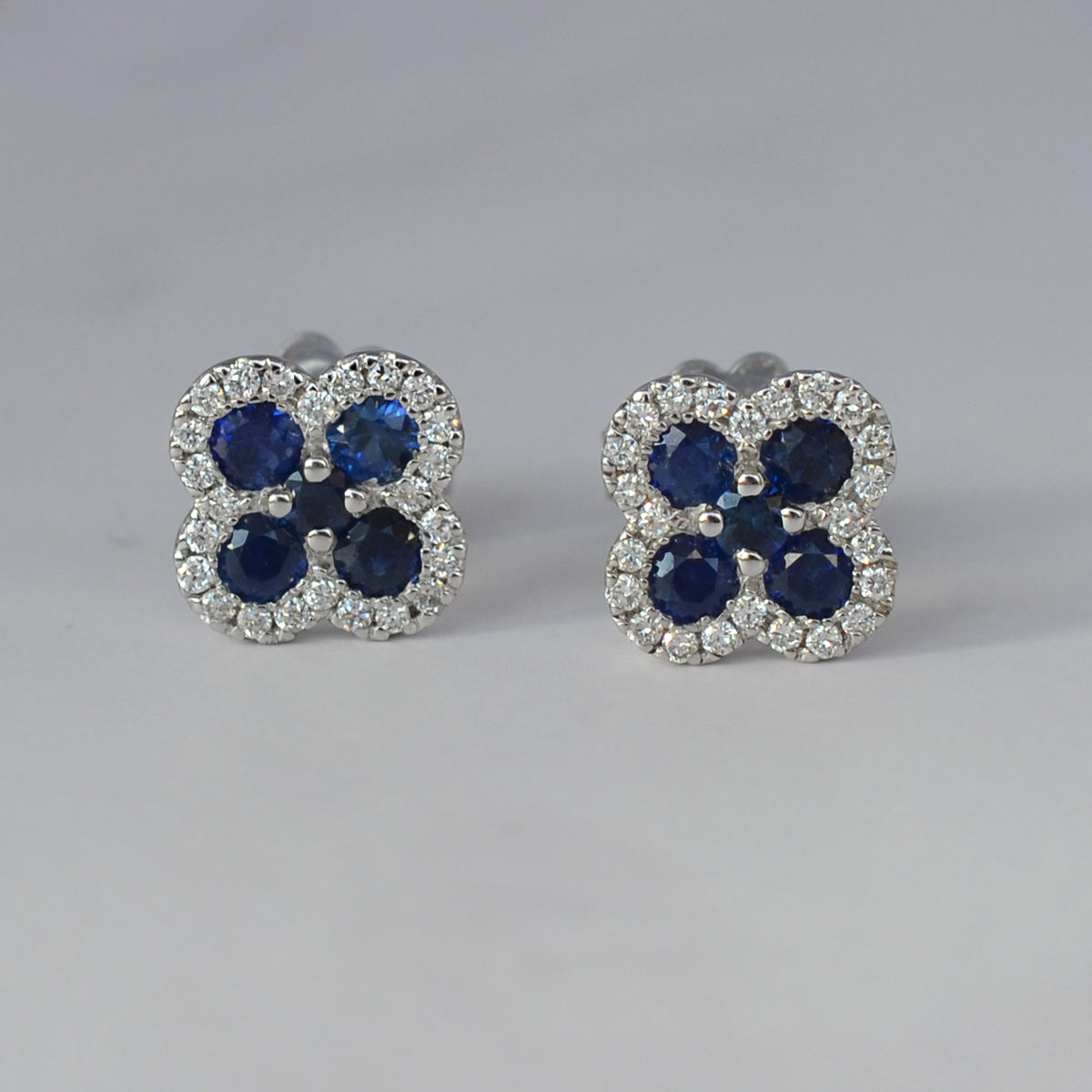 18ct White Gold Sapphire & Diamond Cluster Earrings